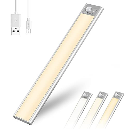 LED Closet Light,74 LED Dimmable Under Cabinet Lighting USB Rechargeable Under Cabinet Lights,Adjustable 3 Color Temperature/Brightness Motion Sensor Light for Stairway, Wardrobe, Kitchen, Hallway