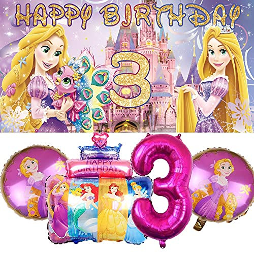 Tangled 3rd Party Supplies | 3 | Rapunzel | Third | Three | Decorations | Birthday | Banner | Balloons | For Girl | Backdrop | Decor