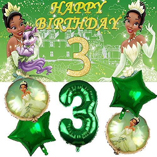 Tiana 3rd Party Supplies | Princess and The Frog | Third | Three | Decorations | Birthday | Banner | Balloons | For Girl | Backdrop | Decor