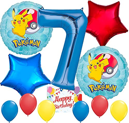 Pokemon Party Supplies Pikachu Licensed Balloon Decoration Bundle for 7th Birthday