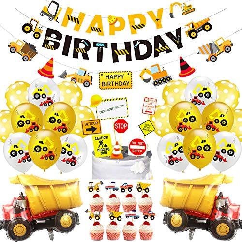 78 Pack Construction Birthday Party Supplies for Boys Dump Truck Birthday Banner Balloons Excavators Bulldozers Dump Trucks Construction Theme Birthday Party Decorations for Boys Kids