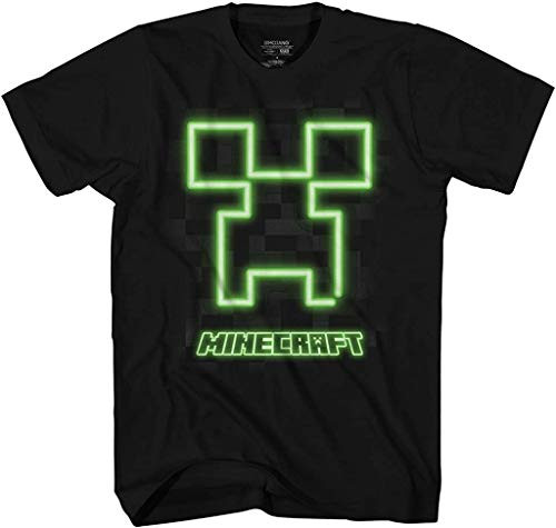Minecraft Neon Creeper Big Boys Youth T-Shirt Licensed -Black, X-Large-