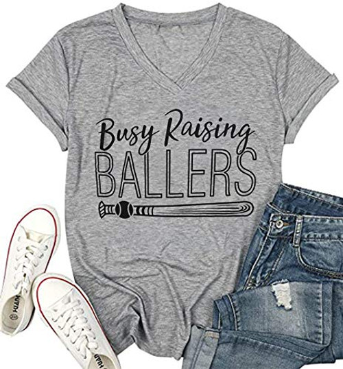 Busy Raising Ballers I Only Raise Ballers Letter Print T-Shirt Tops -XX-Large, Gray-