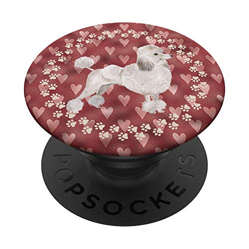 Cute White Poodle and Pink Hearts Gift for Dog Lover PopSockets Grip and Stand for Phones and Tablets Cute White Poodle and Pink Hearts Gift for Dog Lover PopSockets Grip and Stand for Phones and Tablets