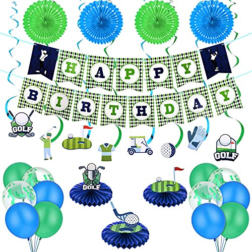 Golf Birthday Party Supplies Decoration Kits Include Golf Theme Banner Golf Honeycomb Table Centerpieces Paper Fans Hanging Swirls Latex Balloon for Golf Party Sport Party