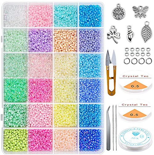 iReaydo Glass Seed Beads Starter Kit with 19200pcs 2mm Small Craft Beads, Jump Rings, Charms, Spacer Beads,Beading Needle, Tweezers,Scissors and Elastic String for DIY Bracelet Jewelry Making Supplies iReaydo Glass Seed Beads Starter Kit with 19200pcs 2mm Small Craft Beads, Jump Rings, Charms, Spacer Beads,Beading Needle, Tweezers,Scissors and Elastic String for DIY Bracelet Jewelry Making Supplies