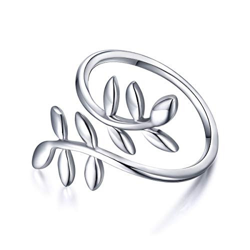 Olive Leaf Ring for Women S925 Sterling Silver Adjustable Wrap Open Ring 8 Olive Leaf Ring for Women S925 Sterling Silver Adjustable Wrap Open Ring 8