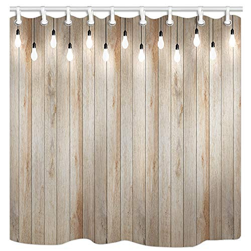 DYNH Board Shower Curtains, Decorative Lamp Pattern On Taupe Wooden Board Bath Curtain, Polyester Fabric Bathroom Curtain with 12 Hooks, 69X70 Inches
