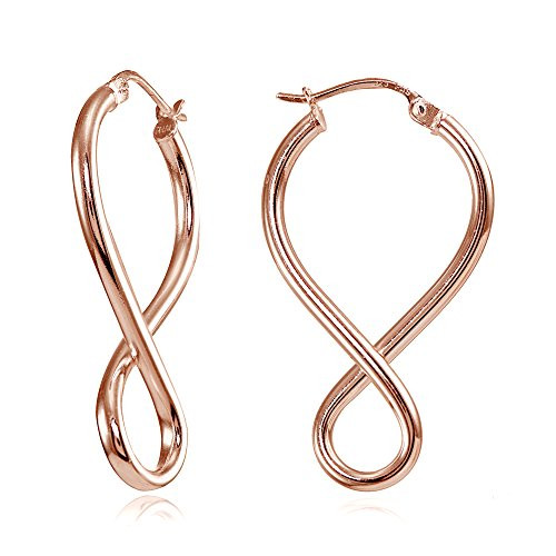 Hoops  and  Loops Rose Gold Flashed Sterling Silver Round Tube Figure 8 Infinity Polished Drop Earrings