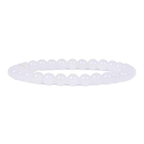 Natural White Quartz Gemstone 6mm Round Beads Stretch Bracelet 6.5 Inch