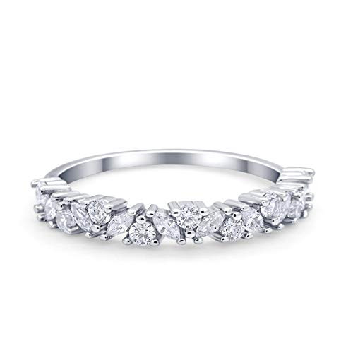 Blue Apple Co. Simulated Cubic Zirconia Size-7 Art Deco Wedding Band Ring Marquise Round CZ 925 Sterling Silver Blue Apple Co. Simulated Cubic Zirconia Size-7 Art Deco Wedding Band Ring Marquise Round CZ 925 Sterling Silver