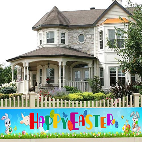 GDRABO Large Happy Easter Banner - Spring Easter Decorations - Funny Easter Bunny Banner - Easter Party Decorations Supplies Outdoor  and  Indoor Hanging Decor