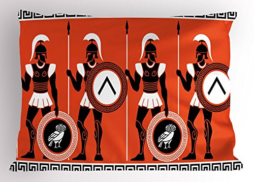 Ambesonne Retro Pillow Sham, Historical in Greece Theme Mystical Cultures, Decorative Standard Size Printed Pillowcase, 26" X 20", Orange Black White