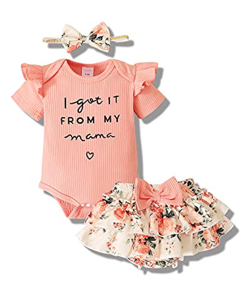 Infant Baby Girl Clothes Romper Shorts Set Floral Baby Girls' Clothing Ruffle Baby Girl Stuff Cute Baby Girl Gifts Pink 6 to 12 Months Baby Girl Clothes