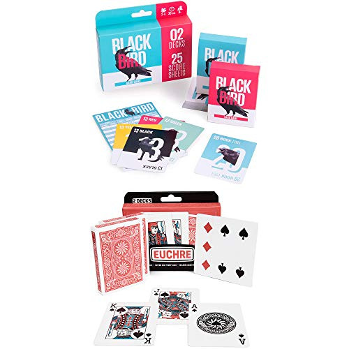 Euchre  and  Blackbird Cards for Rook Double-Deck Sets - Specialty Playing Card Decks, Pre-Stripped and Ready to Play - Scorecards and Counters Included