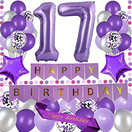 yujiaonly 17th Birthday Party Decorations Purple Happy Birthday Paper Banner Purple 40inch Number 17 Happy birthday Sash Latex and Confetti Balloons Perfect for 17 Years Old Party Supplies Balloons Number 17 Purple yujiaonly 17th Birthday Party Decorations Purple Happy Birthday Paper Banner Purple 40inch Number 17 Happy birthday Sash Latex and Confetti Balloons Perfect for 17 Years Old Party Supplies Balloons Number 17 Purple