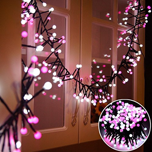 Litake Globe String Lights, 26ft 400 LEDs Waterproof Christmas Lights, 8 Modes Outdoor Indoor Decorative Fairy Lights for Christmas, Garden, Bedroom, Party, Wedding, UL Listed (Pink+White)