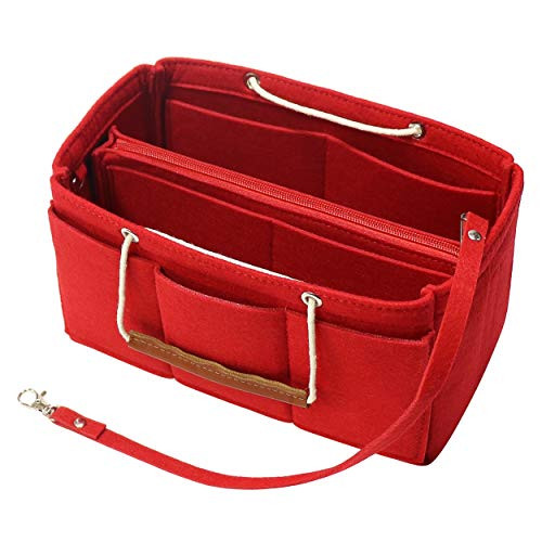 MISIXILE Felt Insert Bag Organizer-2in1, Bag In Bag Tote Purse Organizer with Handles for Speedy Neverfull Longchamp-red,L