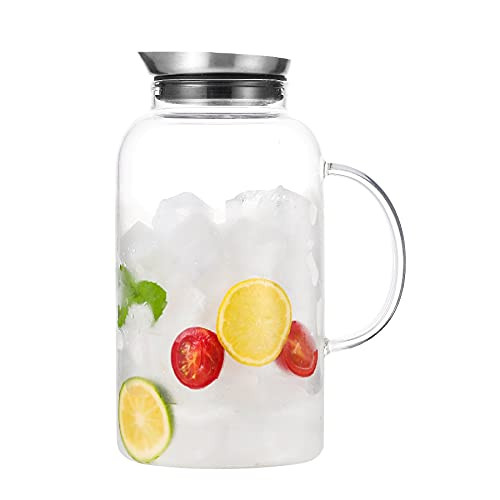 Tbgllmy 2200mL 75 Ounces Glass Pitcher With Lid, Drip-Free Hot and Cold Water Pitcher With Handle, for Homemade Beverage, Juice, Iced Tea and Milk