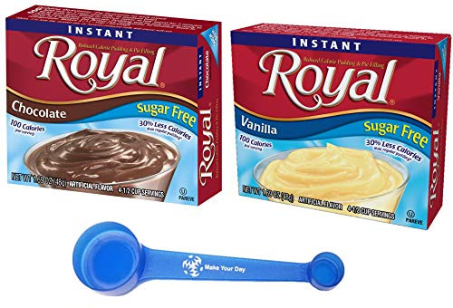 Royal Instant Sugar Free Pudding  and  Pie Filling Mix, Chocolate and Vanilla, 1.69 Ounce -Pack of 12- - with Make Your Day 4-in-1 Measuring Spoon