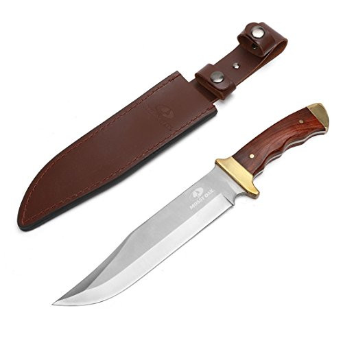 Mossy Oak 14-inch Bowie Knife Wood Handle with Leather Sheath