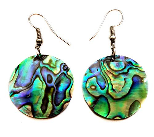 Paua Abalone Earrings Round Dangle Drop Handmade Women Natural Shell Jewelry CA321-A