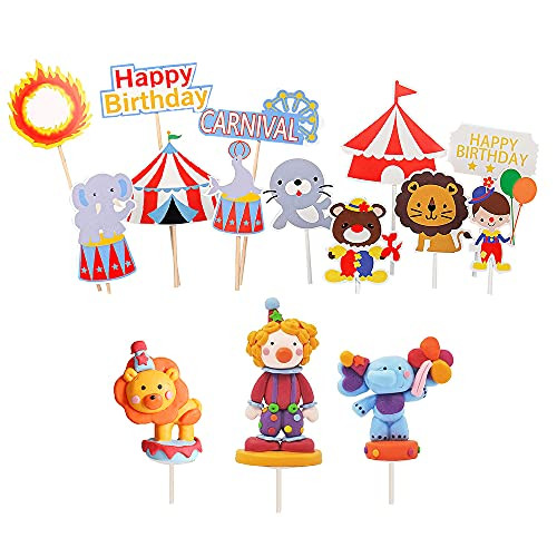 15 PCS Circus Cake Toppers, Circus Carnival Themed Cake Cupcake Toppers Kit, Clown, Elephant, Lion Figurines Cake Decorations Circus Birthday Party Supplies