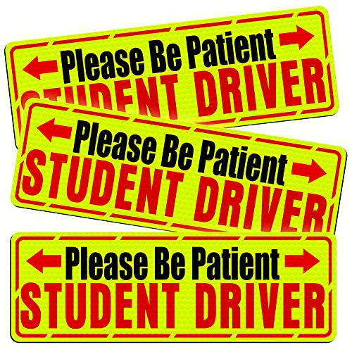Botocar Student Driver Signs for Car, Reflective Please Be Patient New Driver Magnet, Strong Magnetic Student Driver Bumper Sticker Removable, Rookie Novice Driver Vehicle Safety Warning Sign, 3 Pack
