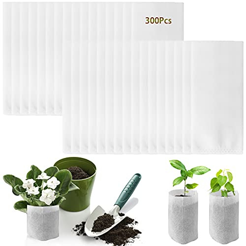 300Pcs Non-Woven Nursery Bags, Plant Grow Bags Fabric Seedling Bags, Biodegradable Solid Plant Nursery Bags for Planting, Potato, Flower, Tomato Home Gardening Supply -6.3x 7.1-