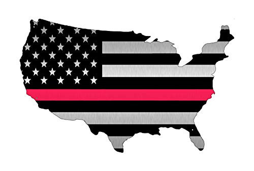 Rogue River Tactical USA American Flag Red Line Firefighter Metal Tin Sign Wall Decor Man Cave Bar US United States Cut Out Outline