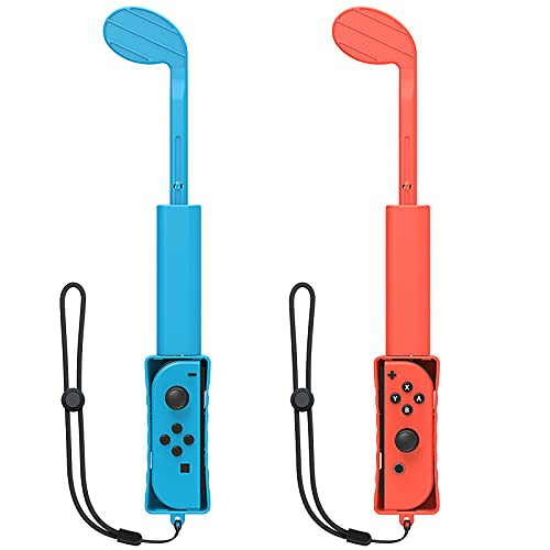 Golf Clubs for Nintendo Switch Mario Golf: Super Rush - Upgraded Retractable Golf Grips with Hand Strap for Switch Joy-Con, Golf Clubs Handgrip Gaming Accessories for Switch Mario Golf -Red  plus Blue-