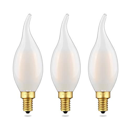 E12 LED Flame Bulb Dimmable, 6W-60-Watt Equivalent-, Soft White 3000K, Frosted Glass?600 Lumens, AIELIT CA10 LED Candelabra Light Bulbs for Pendant Chandelier Hanging Lamp Home, 3-Pack