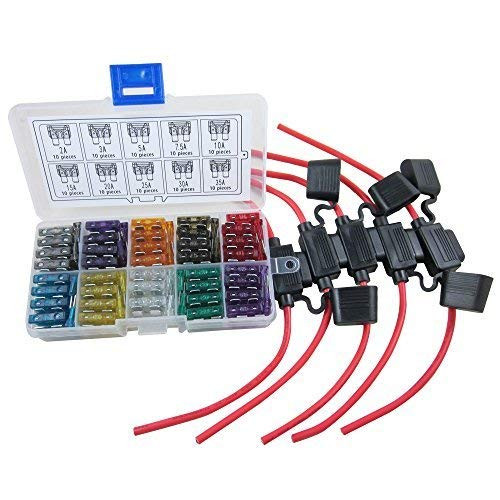 SENSTREE 12 AWG Gauge ATC/ATO Fuse Holder, Car Inline Water-resistant Fuse Holder Automotive Blade Fuse Holder 5pcs with 100pcs Auto Standard Blade Fuses, 2A 3A 5A 7.5A 10A 15A 20A 25A 30A 35A
