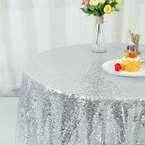 Zdada Sequin Round Tablecloth Silver Sparkle Tablecloth 72inch Shimmer Fabric Table Cover Zdada Sequin Round Tablecloth Silver Sparkle Tablecloth 72inch Shimmer Fabric Table Cover