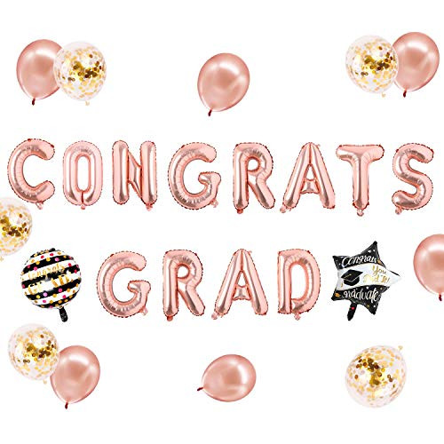 Rose Gold Congrats Grad Balloons Banner, Congrats Balloons for 2021 Graduation Decorations, Congrats Grad Decorations for Girls, Graduation Decorations 2021 Rose Gold for College High School