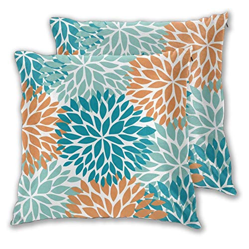 Ouqiuwa Dahlia Pinnata Flower Throw Pillow Covers Set of 2 16X16 Inch Square Decorative Floral Blue and Orange Pillowcase Pillow Cases for Home Couch Sofa Bed