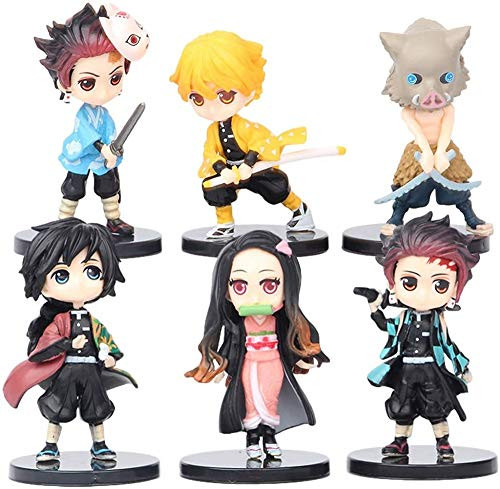 6Pcs Set Demon Slayer Action figure Cake Topper - 3inch Demon Slayer Theme Party Supplies - Children's Birthday Cake Decoration