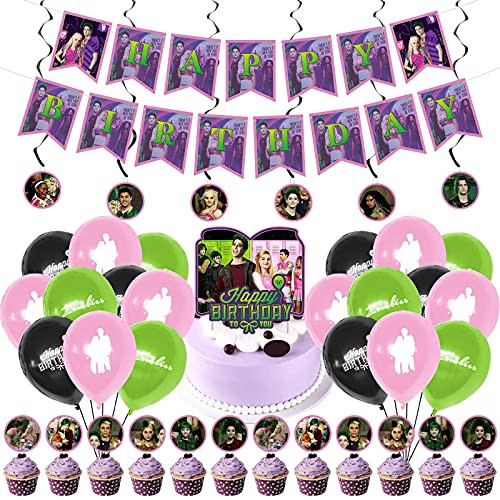 Zombies Party Decorations,Birthday Party Supplies For Zombies 2 Includes Banner - Cake Topper - 12 Cupcake Toppers - 20 Balloons - 6 Swirls