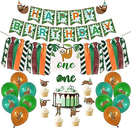 Sloth First Birthday Decorations, Sloth Happy Birthday Banner, Sloth One Highchair Banner, One Cake Topper, 12pcs Sloth Latex Balloons for Sloth 1st Birthday Party Supplies. Sloth First Birthday Decorations, Sloth Happy Birthday Banner, Sloth One Highchair Banner, One Cake Topper, 12pcs Sloth Latex Balloons for Sloth 1st Birthday Party Supplies.