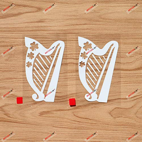 Irish Celtic Harp Decal Sticker Vinyl Ireland Shamrock - 2 Pack White, 4 Inches - for Car Laptop Window