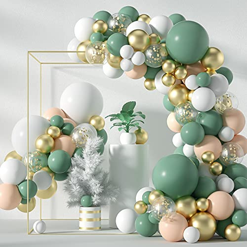 Honinda Olive Green Balloons Garland Arch Kit, 114pcs Sage Green Gold Confetti White Orange and Gold Metallic Chrome Latex Balloons Set for Baby Shower Birthday Wedding Bridal Shower Party Honinda Olive Green Balloons Garland Arch Kit, 114pcs Sage Green Gold Confetti White Orange and Gold Metallic Chrome Latex Balloons Set for Baby Shower Birthday Wedding Bridal Shower Party