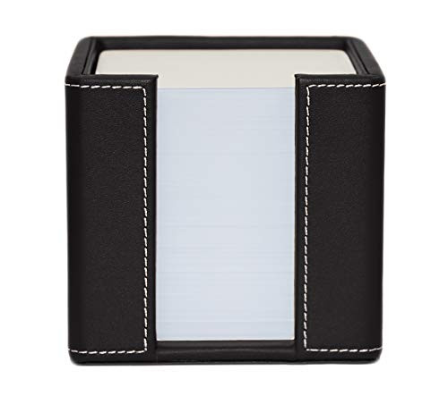 Memo Cube Holder, Black, Faux Leather, Supplied with 1,000 Sheets of Paper