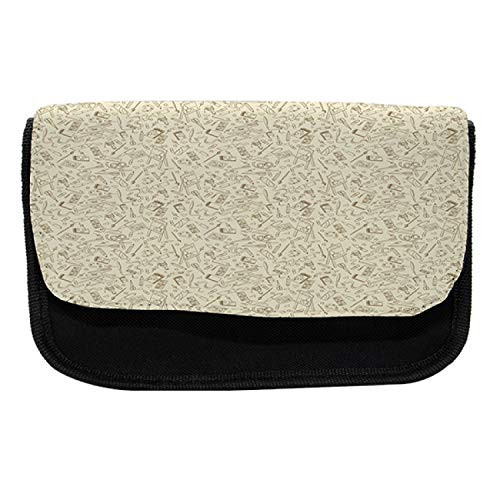 Lunarable Nursery Pencil Case, Painting Easel Notebook Pen, Fabric Pen Pencil Bag with Double Zipper, 8.5" x 5.5", Beige Brown