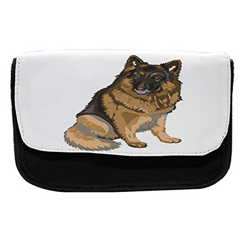 Lunarable German Shepherd Pencil Case, Detailed Design, Fabric Pen Pencil Bag with Double Zipper, 8.5" x 5.5", Brown Dark Taupe Pale Pink