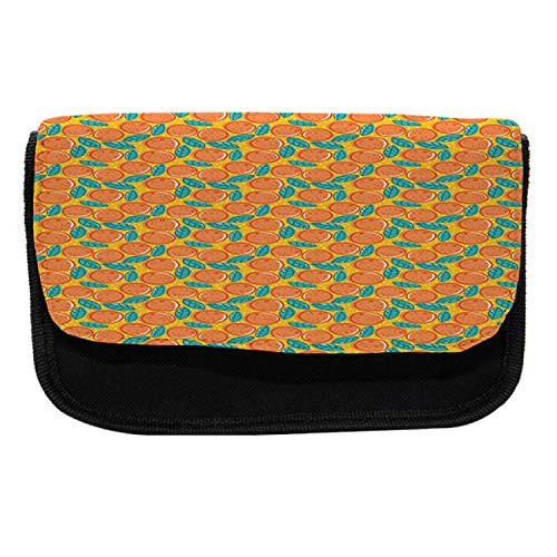 Lunarable Citrus Pencil Case, Retro Orange Graphic, Fabric Pen Pencil Bag with Double Zipper, 8.5" x 5.5", Multicolor