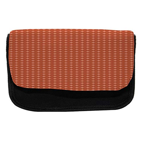 Lunarable Burnt Orange Pencil Case, Symmetric Rounds Art, Fabric Pen Pencil Bag with Double Zipper, 8.5" x 5.5", Salmon Burnt Orange