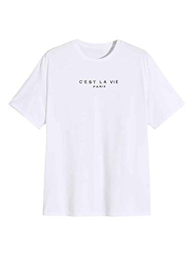 Romwe Men's Short Sleeve Graphic Print Basic Tee Tops T Shirt White S