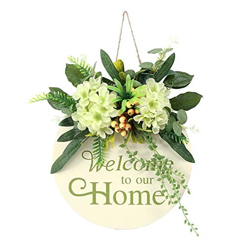 Welcome Sign for Front Door Decor, Welcome Wreaths Sign for Farmhouse Front Porch Decor, Wooden Rustic Door Hanger for Housewarming Gift Wall Home Decor