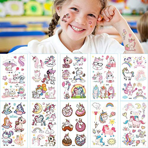 Temporary Tattoos For Kids Temporary Fake Tattoos 10 sheets Unicorn Rainbow Temporary Tattoos Waterproof Temporary Tattoos Fake Tattoos Supplies for Girls Unicorn Favors Birthday Party Decorations