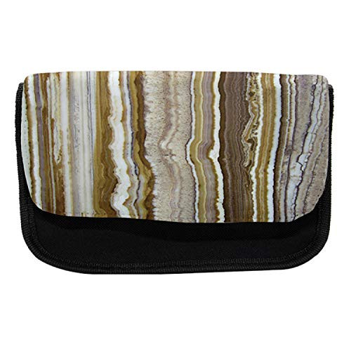 Ambesonne Marble Pencil Case, Marble Rock Patterns, Fabric Pen Pencil Bag with Double Zipper, 8.5" x 5.5", Mustard Brown